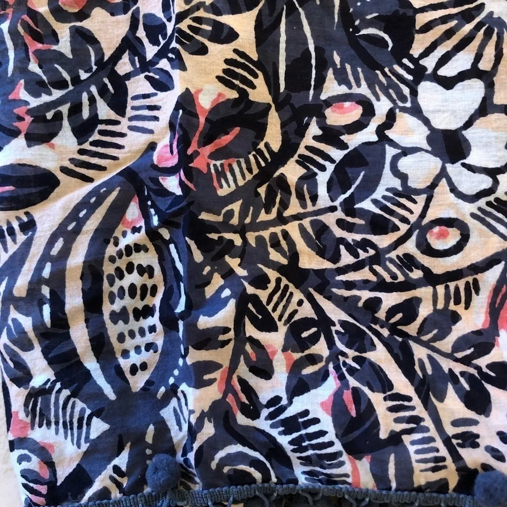 LOFT Navy Multi-Color Pom Pom Infinity Scarf